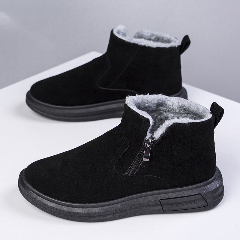 Fashion Snow Boots For Men and Women Winter Warm Flat Cotton Plush Shoes With Side Zipper Casual Daily Fleece Ankle Boot +