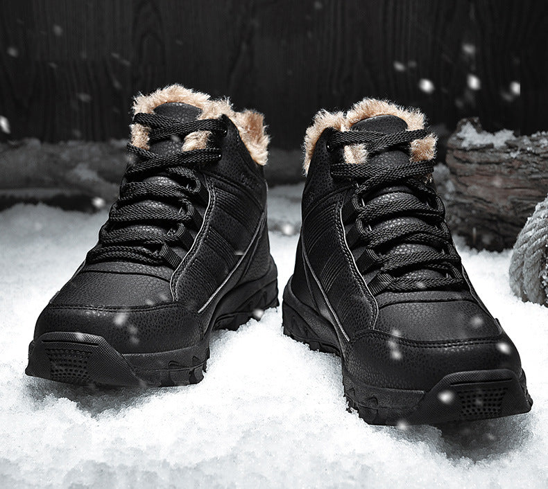 Leather Winter Men Waterproof Warm Fur Snow Boots +