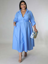 Load image into Gallery viewer, New Plus Size Women&#39;s Solid Color Long-Sleeved Shirt Dress +
